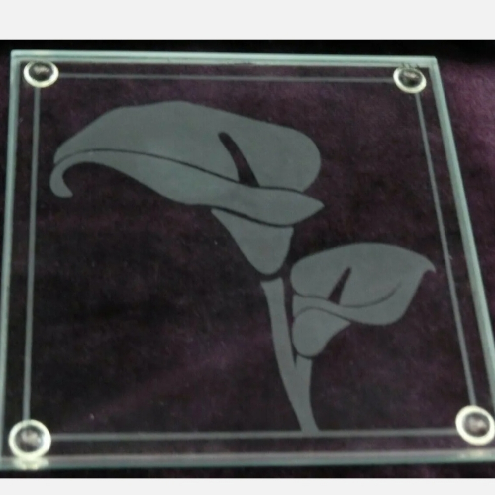 Kate Aspen Glass Etched Calla Lilies 2 pc Glass Coaster Set